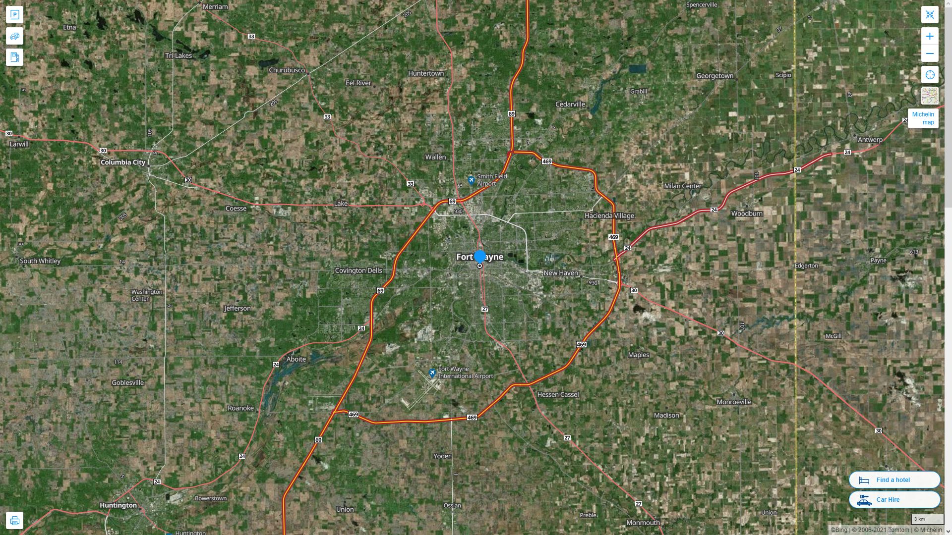 Fort Wayne Indiana Highway and Road Map with Satellite View